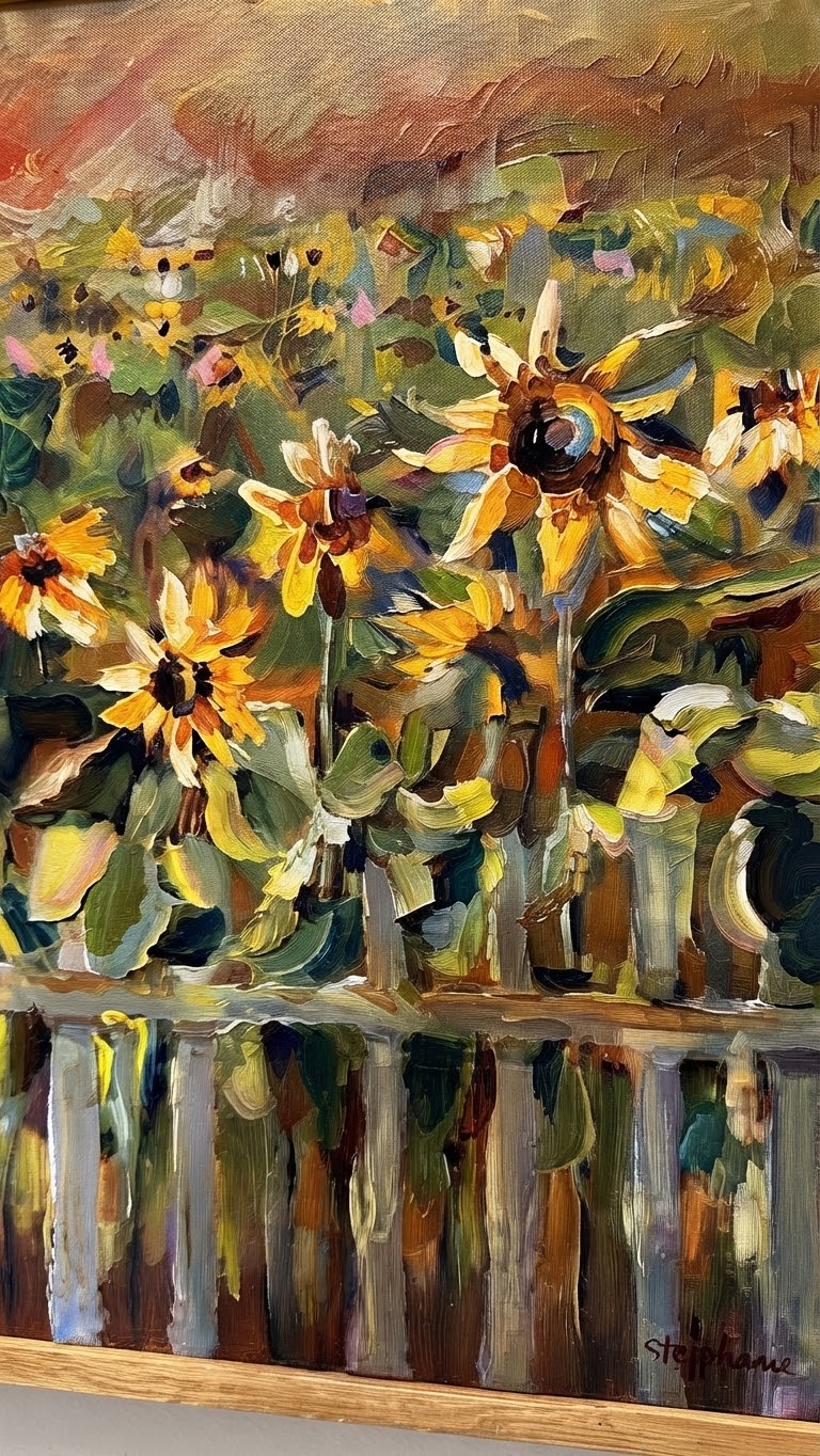 Obra de arte " Atardecer entre girasoles"